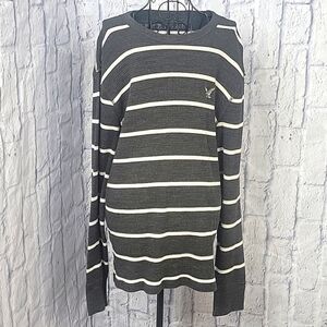 AMERICAN EAGLE OUTFITTERS Gray/ White‎ Striped Waffle Knit Shirt XL/XG